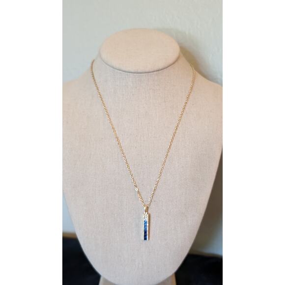 Vince Camuto Blue Ombre Channel Set Crystal Gold Tone Necklace NWOT - Picture 8 of 8